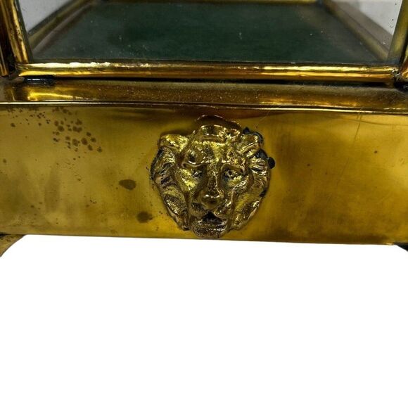Vintage Brass Lion Head Claw Footed MCM Brass Table Lamp Glass Display Case 30" - Picture 2 of 5